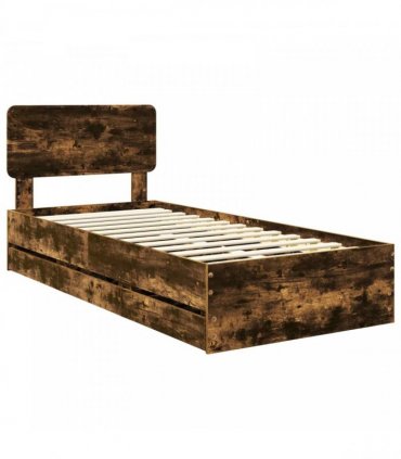 vidaXL Bed Frame with Drawer Smoked Oak 75 x 190 cm Engineered Wood