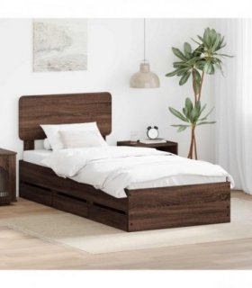 vidaXL Bed Frame with Drawer Brown Oak 75 x 190 cm Engineered Wood