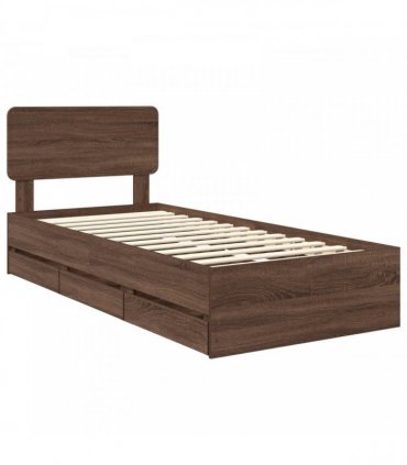 vidaXL Bed Frame with Drawer Brown Oak 75 x 190 cm Engineered Wood