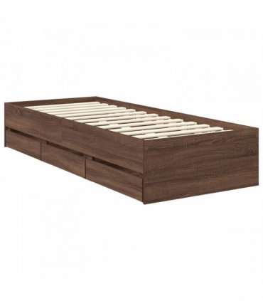 vidaXL Bed Frame with Drawer Brown Oak 75 x 190 cm Engineered Wood