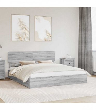vidaXL Storage Bed Grey Sonoma 200 x 200 cm Engineered Wood