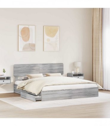 vidaXL Storage Bed Grey Sonoma 200 x 200 cm Engineered Wood