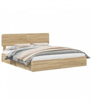 vidaXL Storage Bed with Drawer Sonoma Oak 180 x 200 cm Engineered Wood