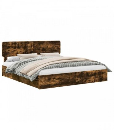 vidaXL Storage Bed Smoked Oak 180 x 200 cm Engineered Wood