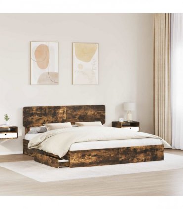 vidaXL Storage Bed Smoked Oak 180 x 200 cm Engineered Wood