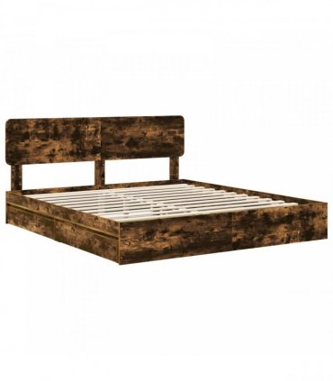 vidaXL Storage Bed Smoked Oak 180 x 200 cm Engineered Wood