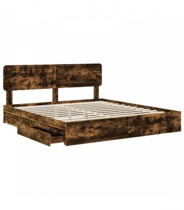 vidaXL Storage Bed Smoked Oak 180 x 200 cm Engineered Wood