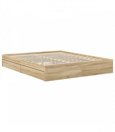 vidaXL Storage Bed with Drawer Sonoma Oak 160 x 200 cm Engineered Wood