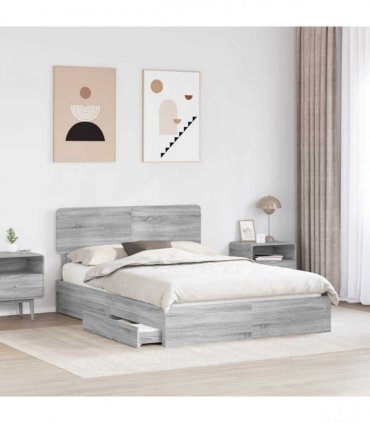 vidaXL Storage Bed Grey Sonoma 140 x 200 cm Engineered Wood