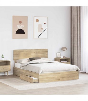 vidaXL Storage Bed with Drawer Sonoma Oak 140 x 190 cm Engineered Wood