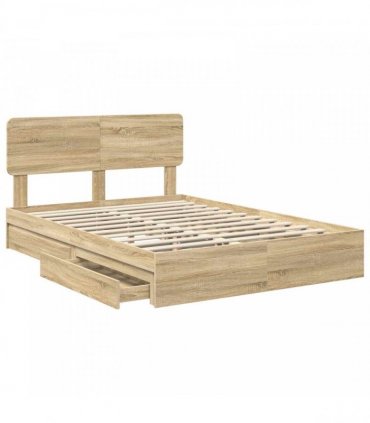 vidaXL Storage Bed with Drawer Sonoma Oak 140 x 190 cm Engineered Wood