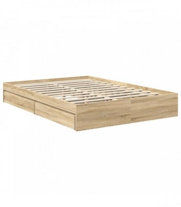 vidaXL Storage Bed with Drawer Sonoma Oak 140 x 190 cm Engineered Wood