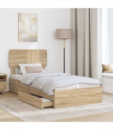vidaXL Storage Bed with Drawer Sonoma Oak 100 x 200 cm Engineered Wood