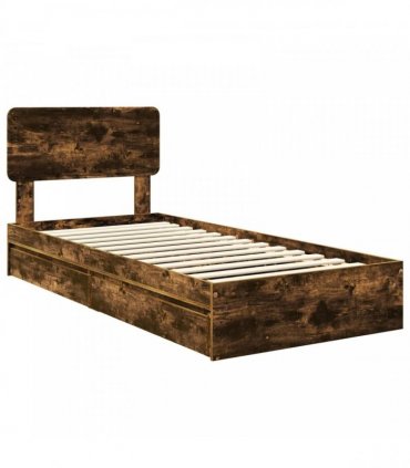 vidaXL Storage Bed with Drawer Smoked Oak 100 x 200 cm Engineered Wood