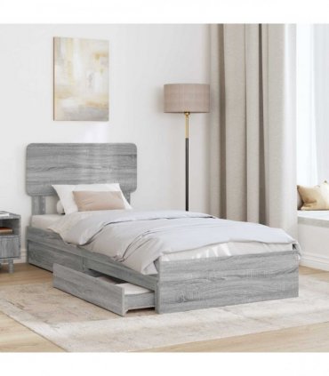 vidaXL Storage Bed Adjustable Grey Sonoma 100 x 200 cm Engineered Wood