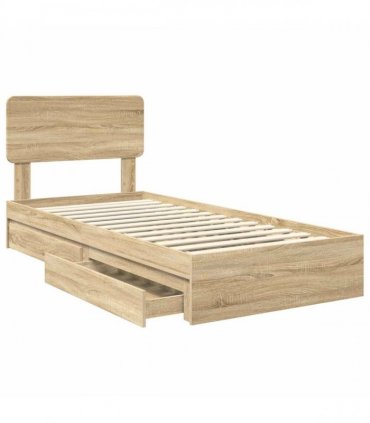 vidaXL Storage Bed with Drawer Sonoma Oak 90 x 200 cm Engineered Wood