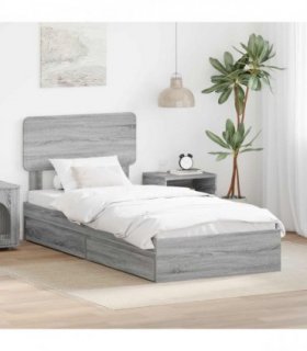 vidaXL Storage Bed with Drawer Grey Sonoma 90 x 200 cm Engineered Wood