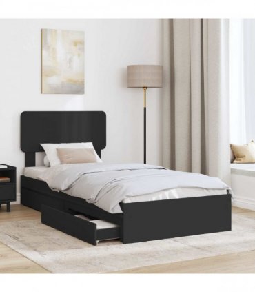 vidaXL Storage Bed with Drawer Black 90 x 190 cm Engineered Wood