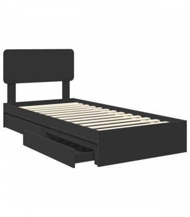 vidaXL Storage Bed with Drawer Black 90 x 190 cm Engineered Wood