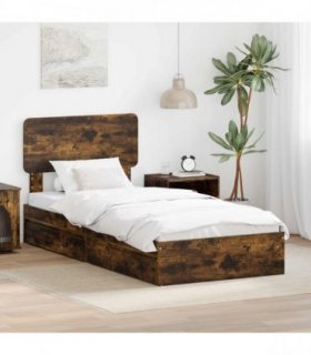 vidaXL Storage Bed with Drawer Smoked Oak 90 x 190 cm Engineered Wood