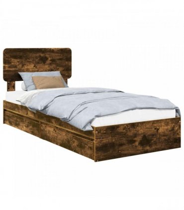 vidaXL Storage Bed with Drawer Smoked Oak 75 x 190 cm Engineered Wood