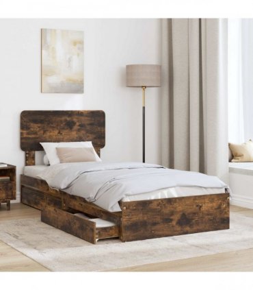 vidaXL Storage Bed with Drawer Smoked Oak 75 x 190 cm Engineered Wood
