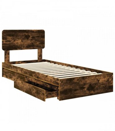 vidaXL Storage Bed with Drawer Smoked Oak 75 x 190 cm Engineered Wood