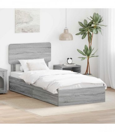vidaXL Storage Bed with Drawer Grey Sonoma 75 x 190 cm Engineered Wood