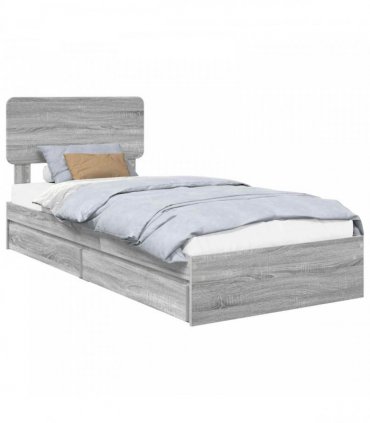 vidaXL Storage Bed with Drawer Grey Sonoma 75 x 190 cm Engineered Wood