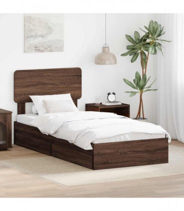 vidaXL Storage Bed with Drawer Brown Oak 75 x 190 cm Engineered Wood
