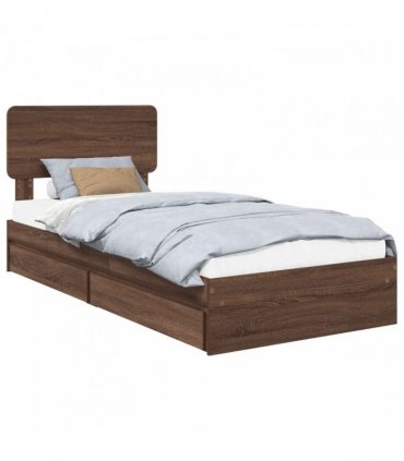 vidaXL Storage Bed with Drawer Brown Oak 75 x 190 cm Engineered Wood