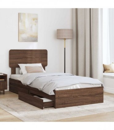 vidaXL Storage Bed with Drawer Brown Oak 75 x 190 cm Engineered Wood