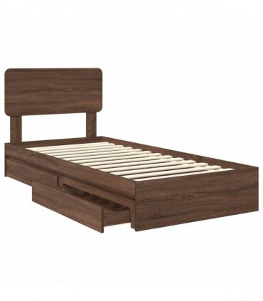 vidaXL Storage Bed with Drawer Brown Oak 75 x 190 cm Engineered Wood