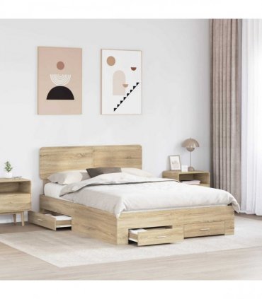 vidaXL Bed Frame with Drawer Sonoma Oak 150 x 200 cm Engineered Wood