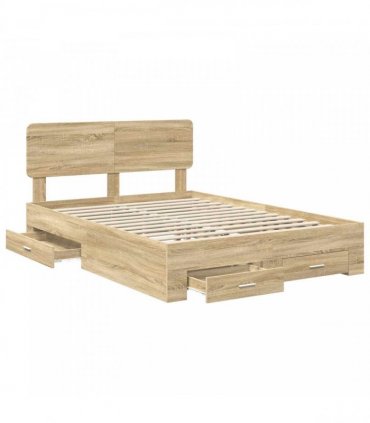 vidaXL Bed Frame with Drawer Sonoma Oak 150 x 200 cm Engineered Wood