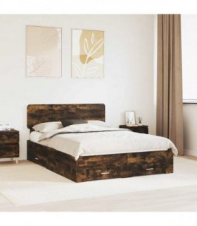 vidaXL Bed Frame with Drawer Smoked Oak 140 x 200 cm Engineered Wood