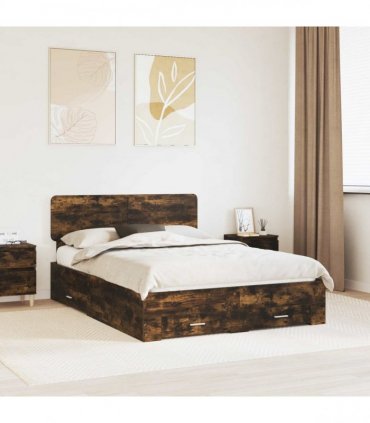 vidaXL Bed Frame with Drawer Smoked Oak 140 x 200 cm Engineered Wood