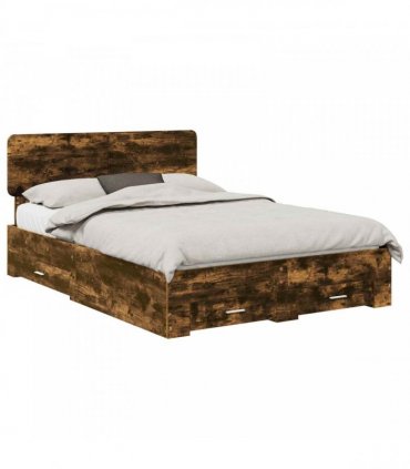 vidaXL Bed Frame with Drawer Smoked Oak 140 x 200 cm Engineered Wood