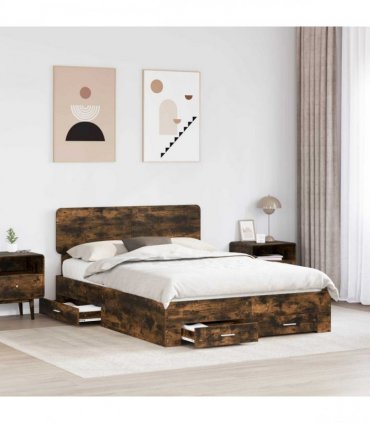 vidaXL Bed Frame with Drawer Smoked Oak 140 x 200 cm Engineered Wood