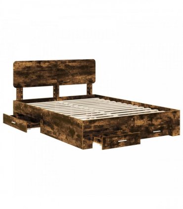 vidaXL Bed Frame with Drawer Smoked Oak 140 x 200 cm Engineered Wood