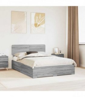 vidaXL Bed Frame with Drawer Grey Sonoma 140 x 200 cm Engineered Wood