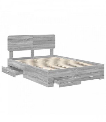 vidaXL Bed Frame with Drawer Grey Sonoma 140 x 200 cm Engineered Wood