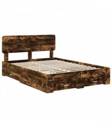 vidaXL Bed Frame with Drawer Smoked Oak 140 x 190 cm Engineered Wood