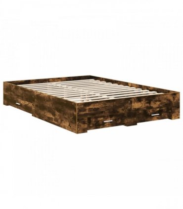 vidaXL Bed Frame with Drawer Smoked Oak 140 x 190 cm Engineered Wood