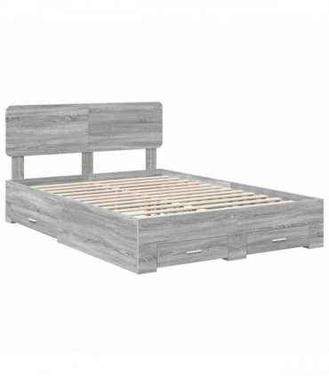 vidaXL Bed Frame with Drawer Grey Sonoma 140 x 190 cm Engineered Wood