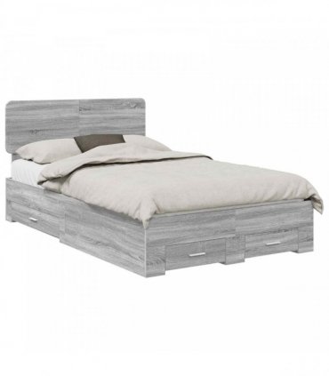 vidaXL Bed Frame with Drawer Grey Sonoma 135 x 190 cm Engineered Wood