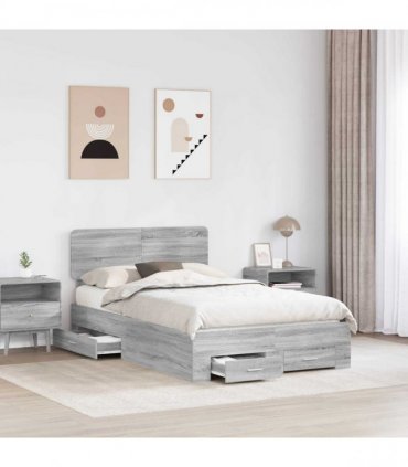 vidaXL Bed Frame with Drawer Grey Sonoma 135 x 190 cm Engineered Wood
