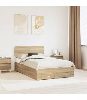 vidaXL Bed Frame with Drawer Sonoma Oak 120 x 200 cm Engineered Wood