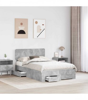 vidaXL Bed Frame Concrete Grey 120 x 190 cm Engineered Wood