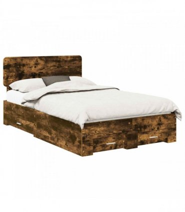 vidaXL Bed Frame with Drawer Smoked Oak 120 x 190 cm Engineered Wood
